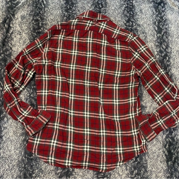 Express Men’s Large Burgundy Plaid Long Sleeve Button Front Flannel Shirt - Picture 4 of 8